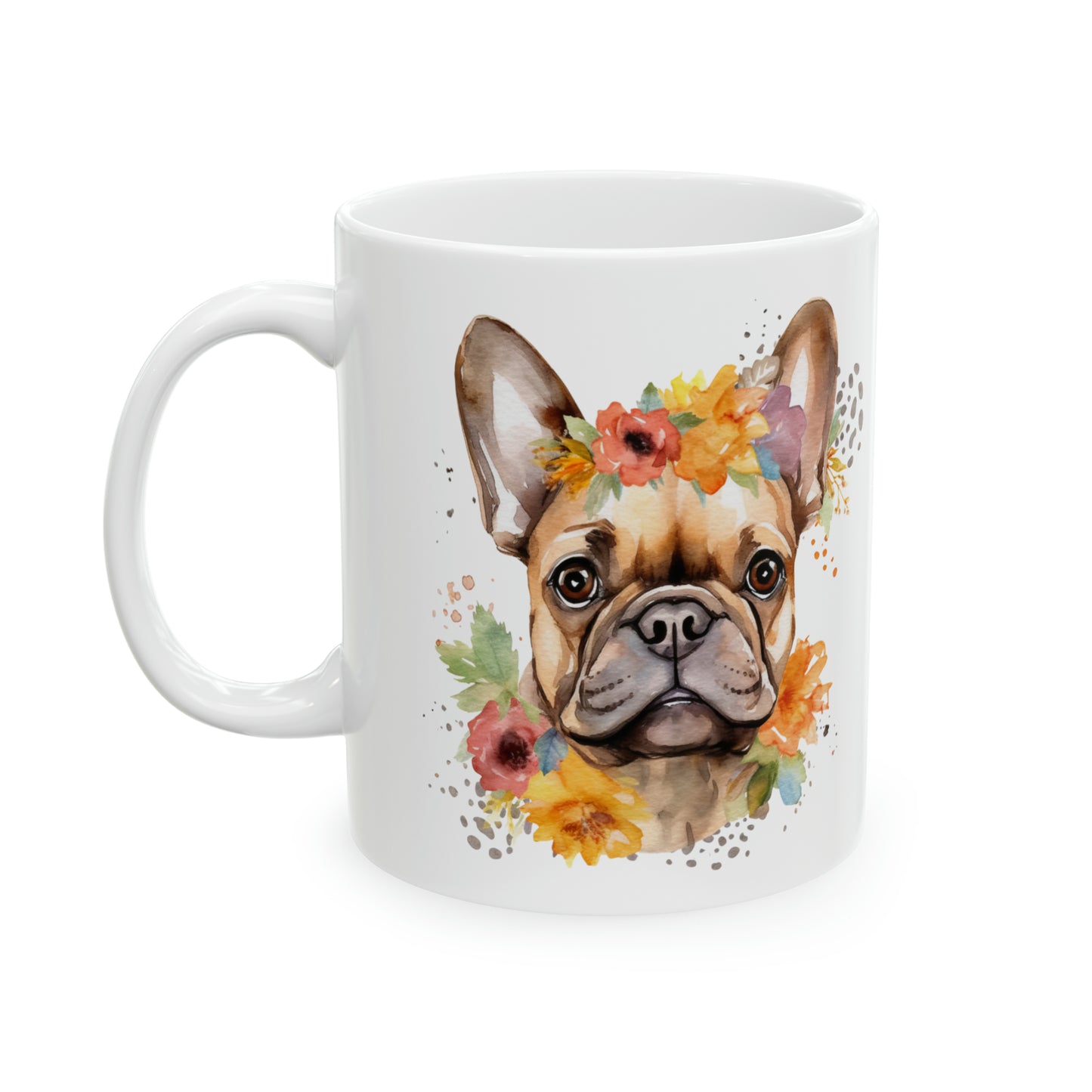 Frenchie Flower Power Ceramic Mug 11 oz - Cute Frenchie Gift for Dog Lovers