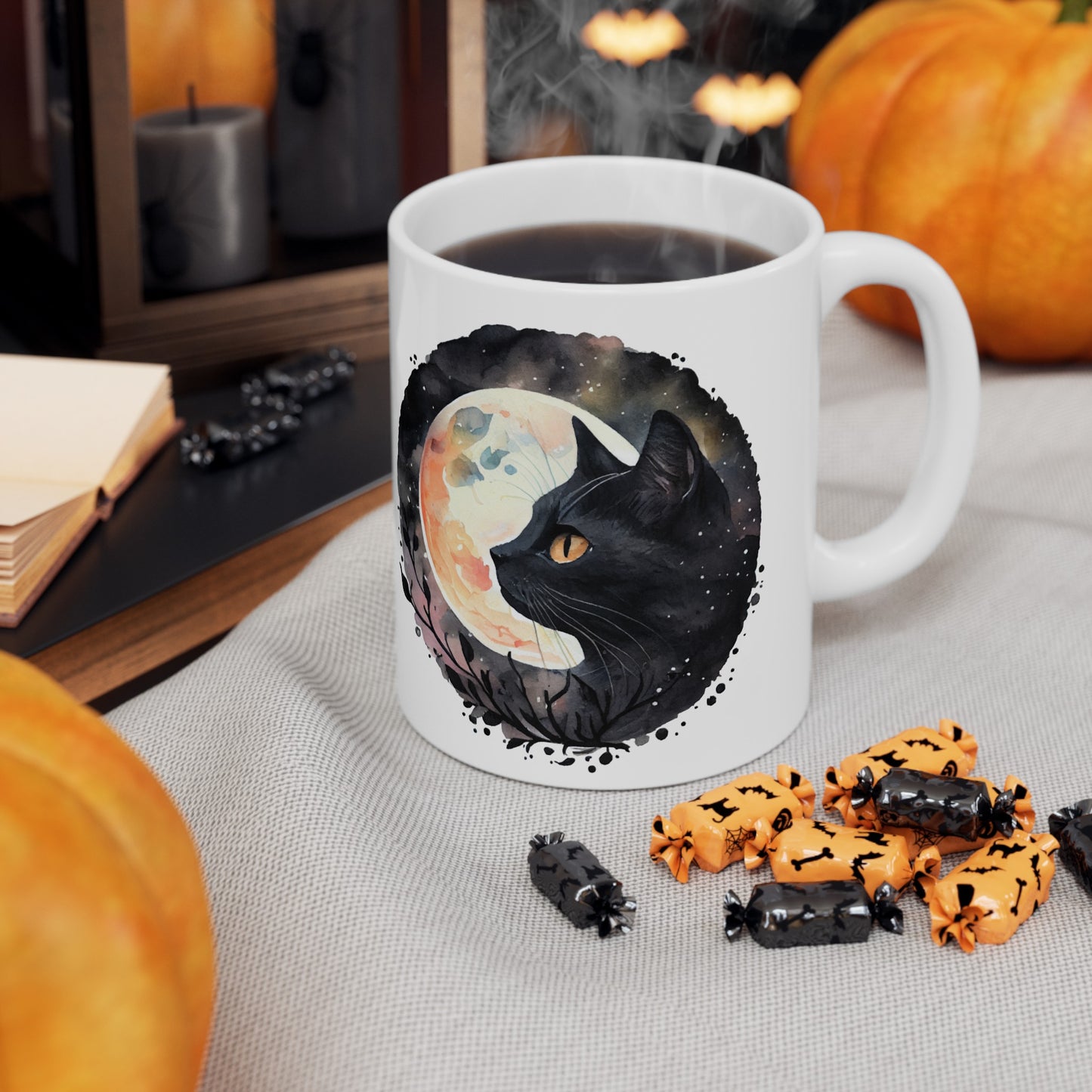 🐈‍⬛ "Celestial Black Cat Moonlight" Ceramic Mug 11 oz - Coffee Cup Gift