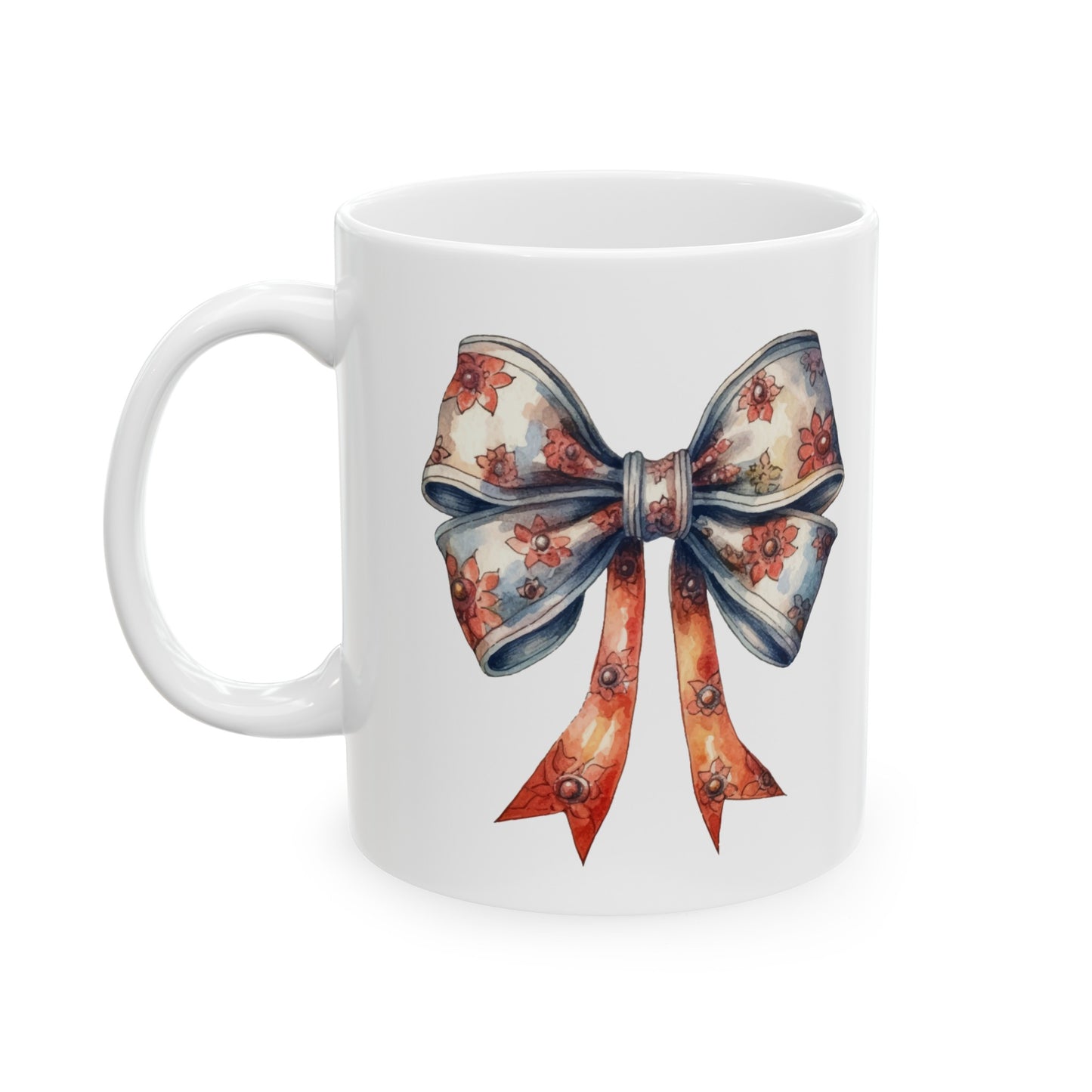 Coquette Orange and Blue Bow Ceramic Mug 11oz