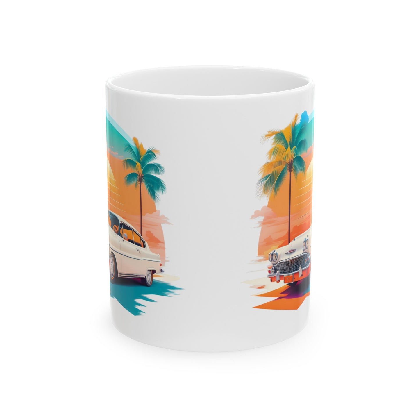 Vintage Classic Car and Sunset Ceramic Mug 11oz