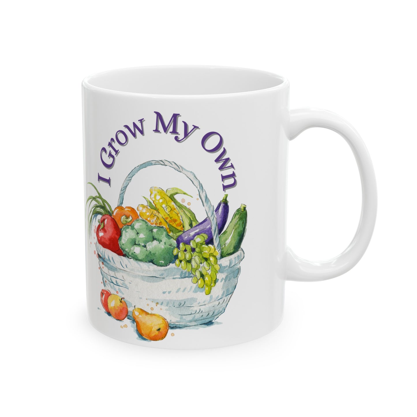 👩‍🌾 "I Grow My Own" Ceramic Mug 11 oz - Fresh Vegetables Basket Design