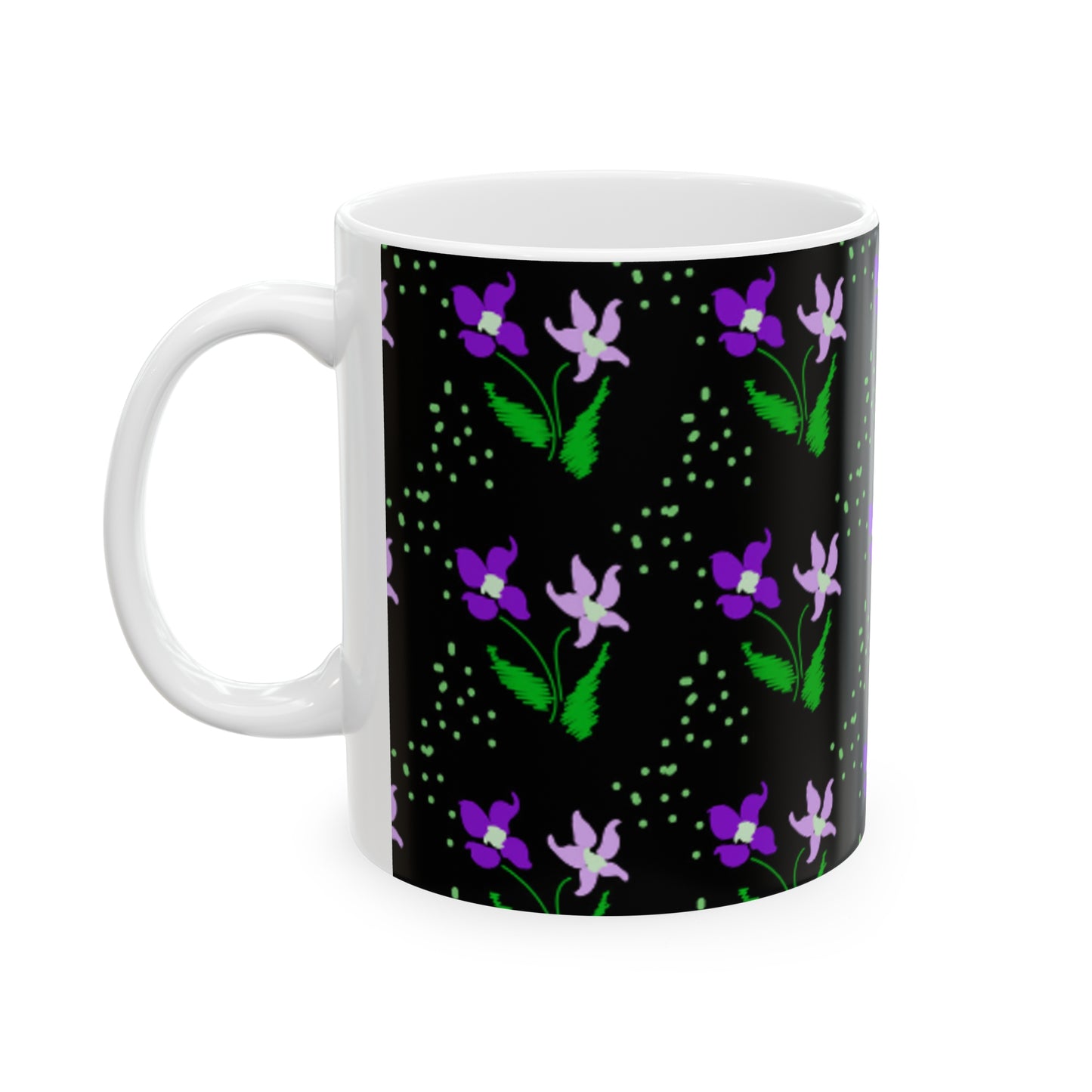 Electric Floral Black Ceramic Mug 11oz - BPA-Free, Microwave & Dishwasher-Safe