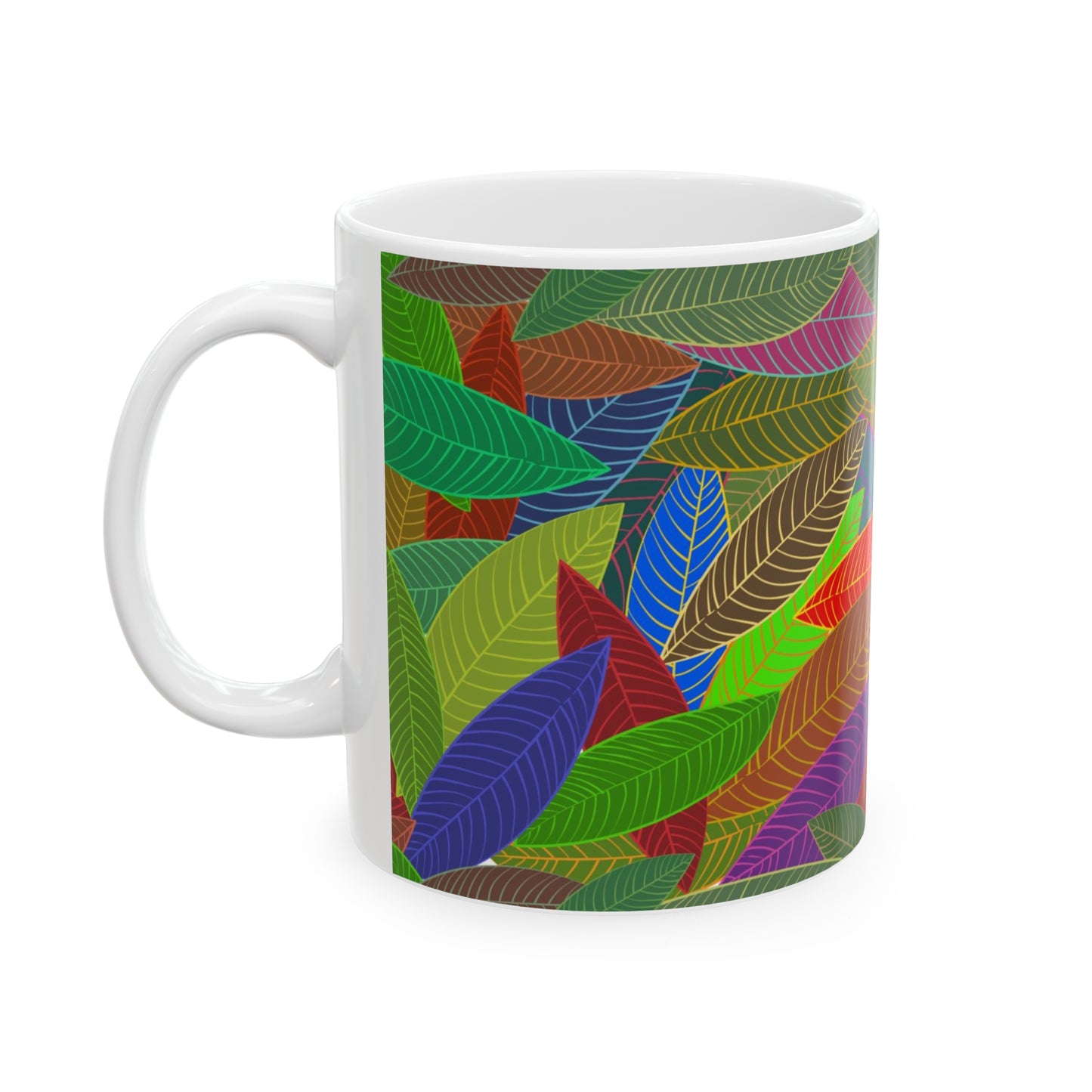 Golden Rainbow Leaves Ceramic Mug 11oz - BPA-Free, Microwave & Dishwasher-Safe