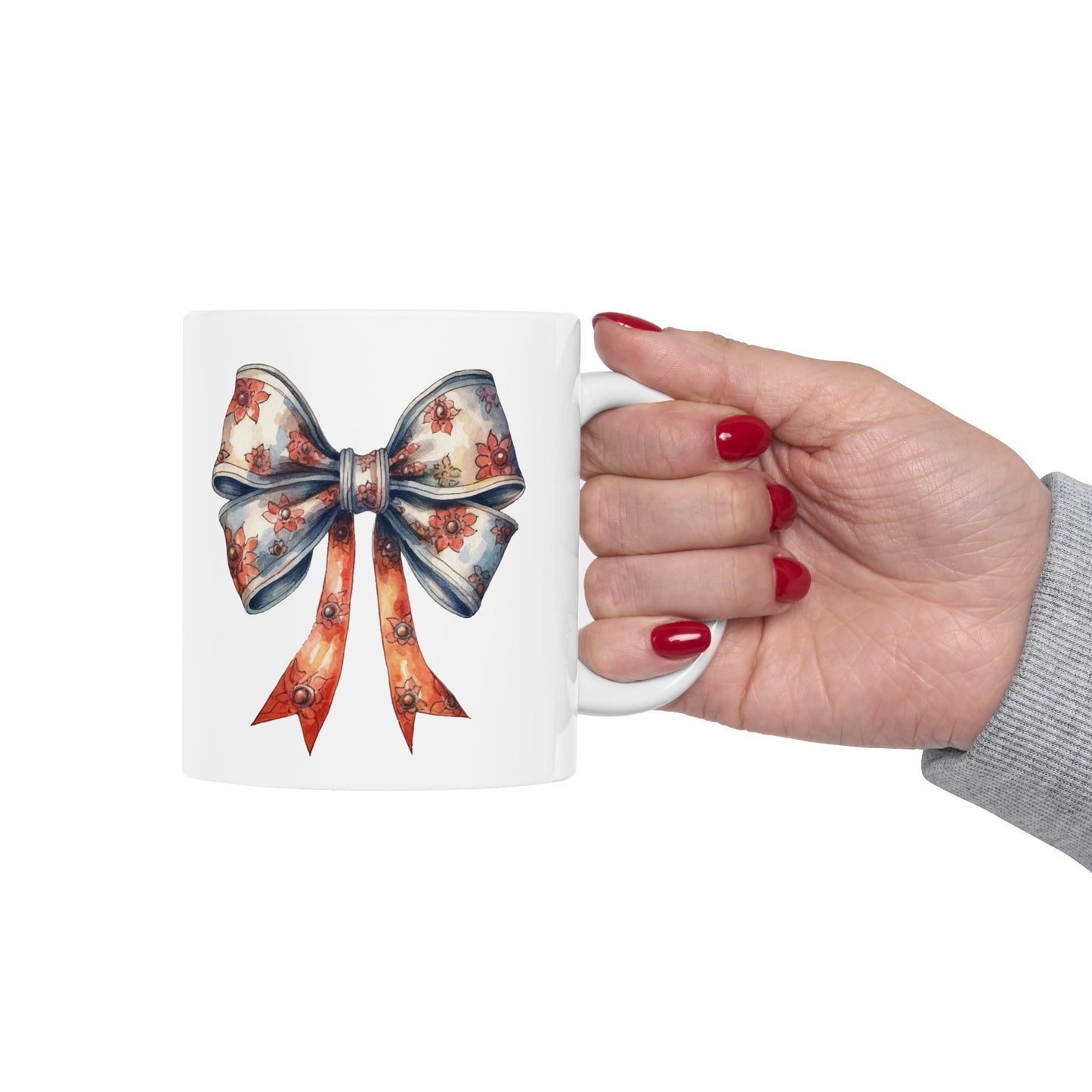 Coquette Orange and Blue Bow Ceramic Mug 11oz