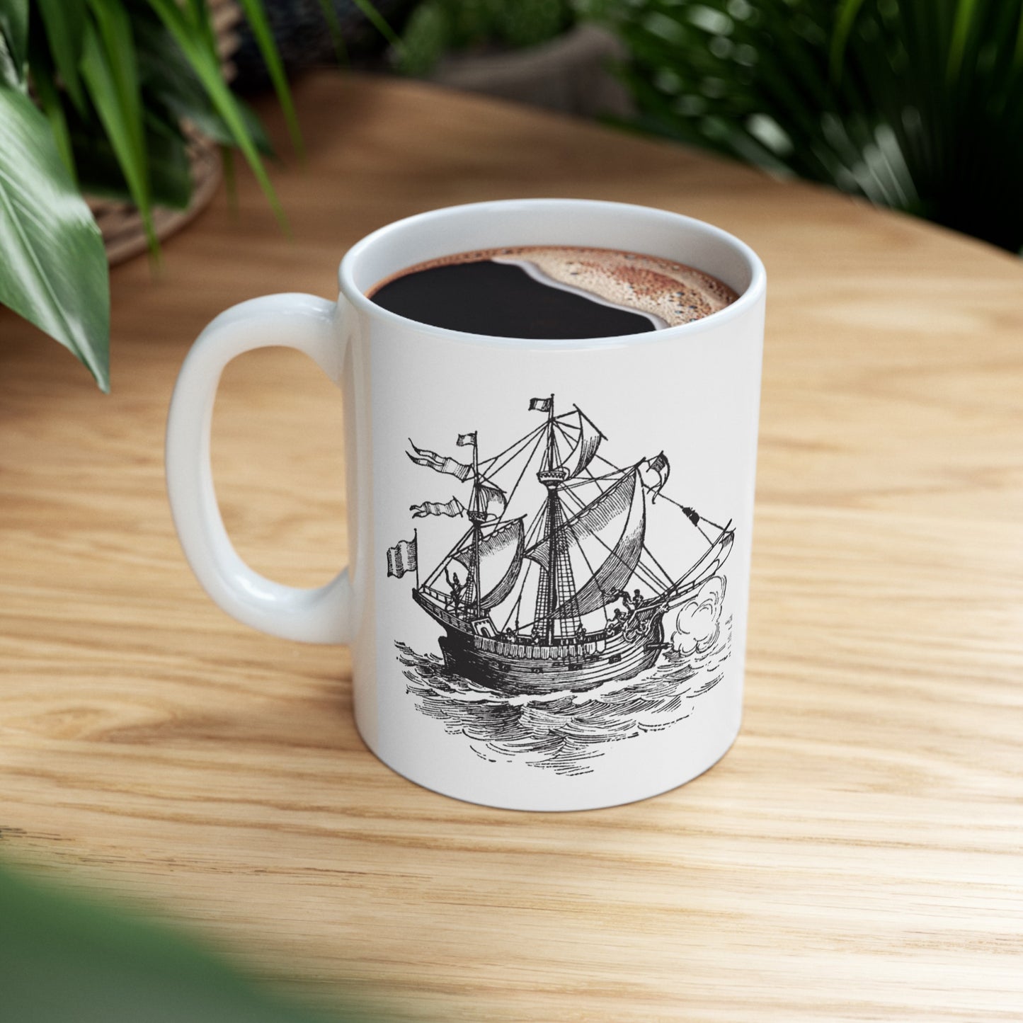 ⚓ "Intricate Ship Sketch" Ceramic Mug 11 oz - Nautical Design