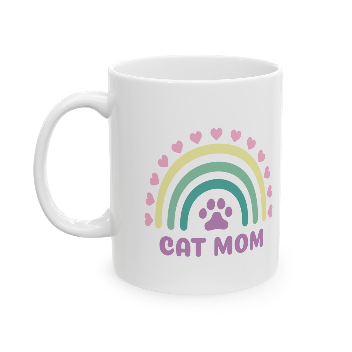 Colorful 'Cat Mom' Ceramic Mug - 11oz