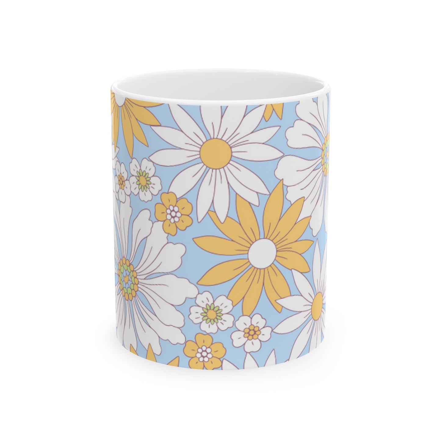 🌼 Vintage Daisy Delight Ceramic Mug 11oz - Light Blue Background