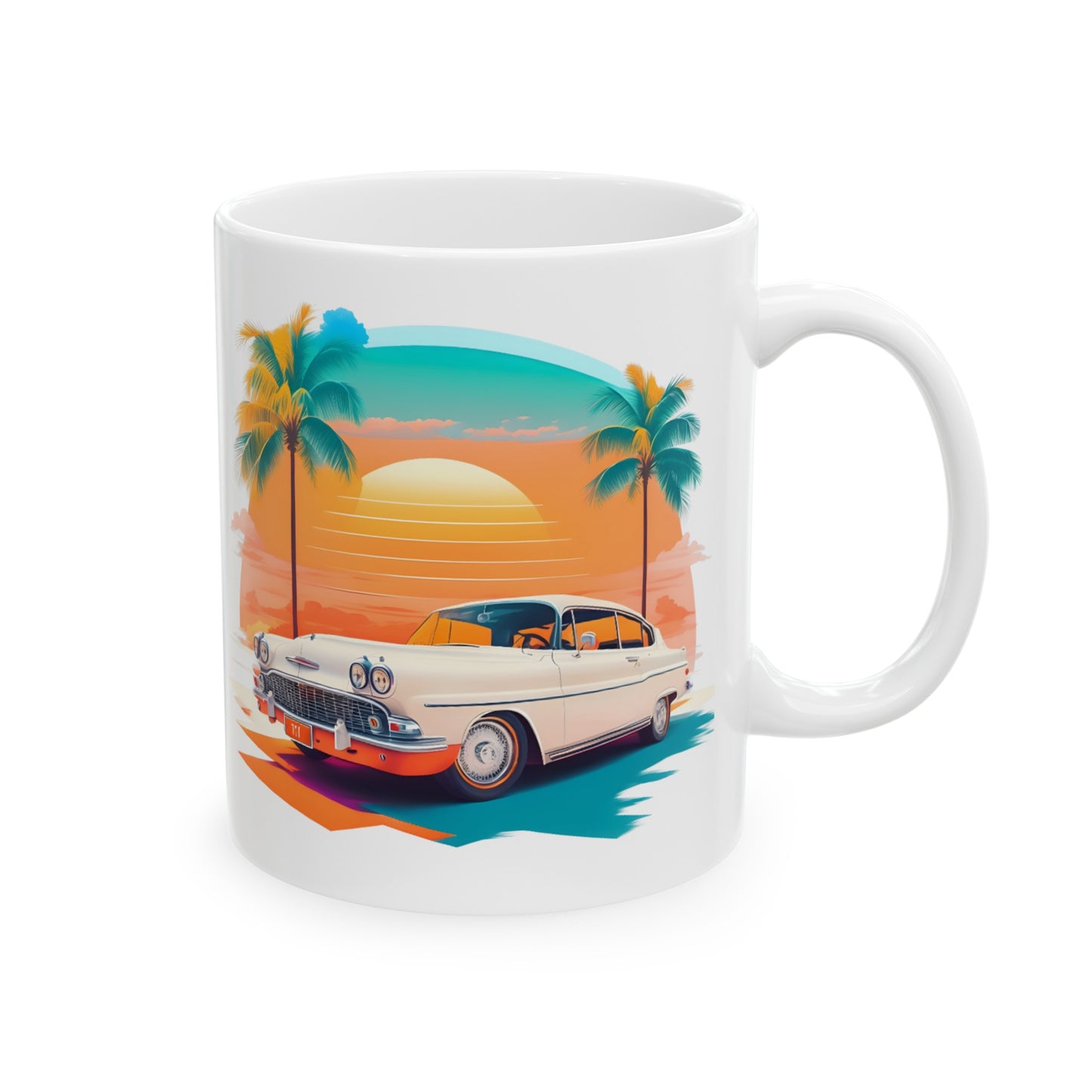 Vintage Classic Car and Sunset Ceramic Mug 11oz