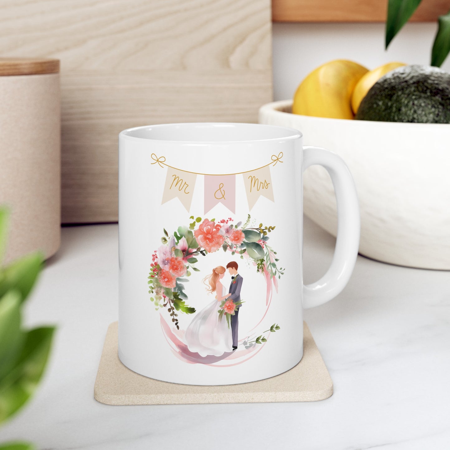 💍 Wreath Wedding Couple Ceramic Mug 11oz