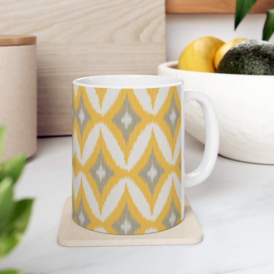 🟡 Stylish Yellow and Gray Abstract Diamond Ceramic Mug 11 oz