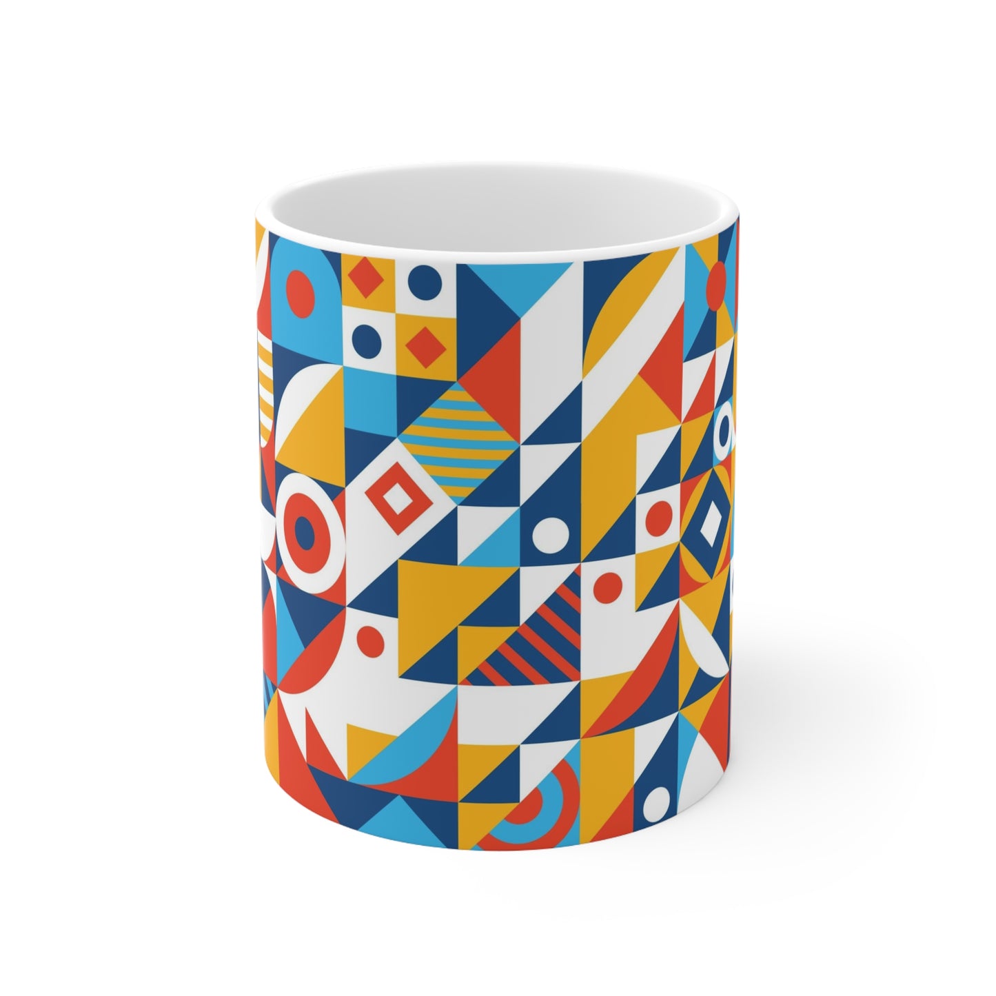 Kaleidoscopic Fusion: Multi Colored Geometric Pattern Ceramic Mug