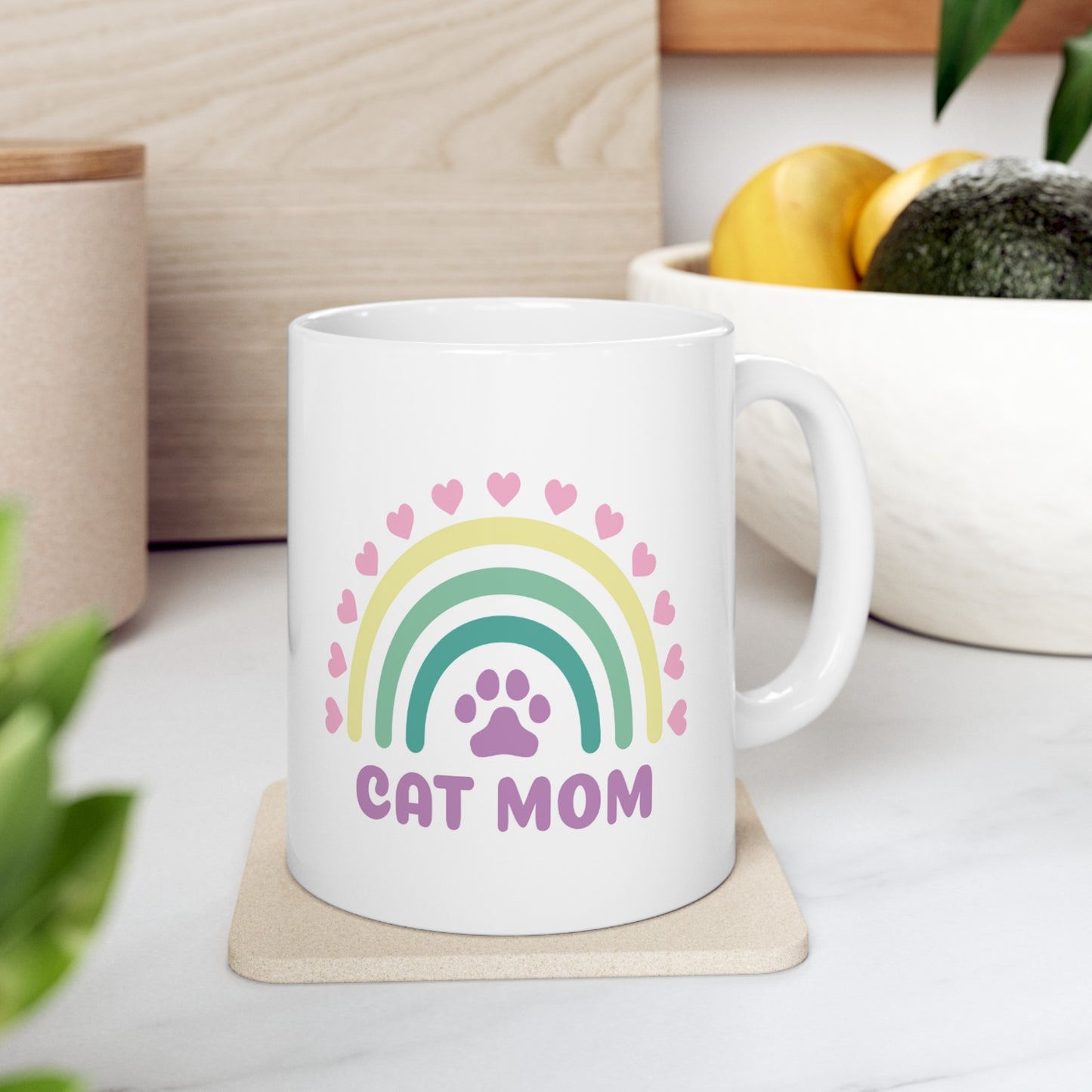 Colorful 'Cat Mom' Ceramic Mug - 11oz