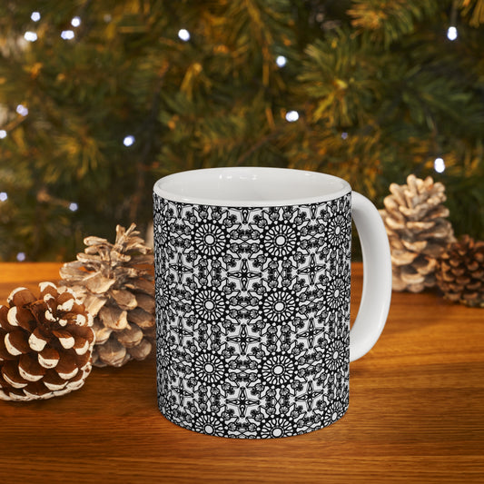 Monochrome Mosaic Elegance: Black and White Tile-like Mug