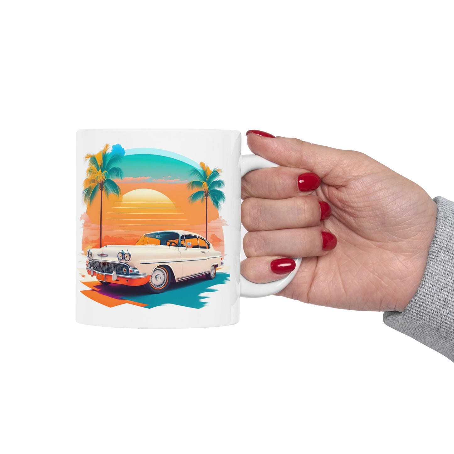 Vintage Classic Car and Sunset Ceramic Mug 11oz