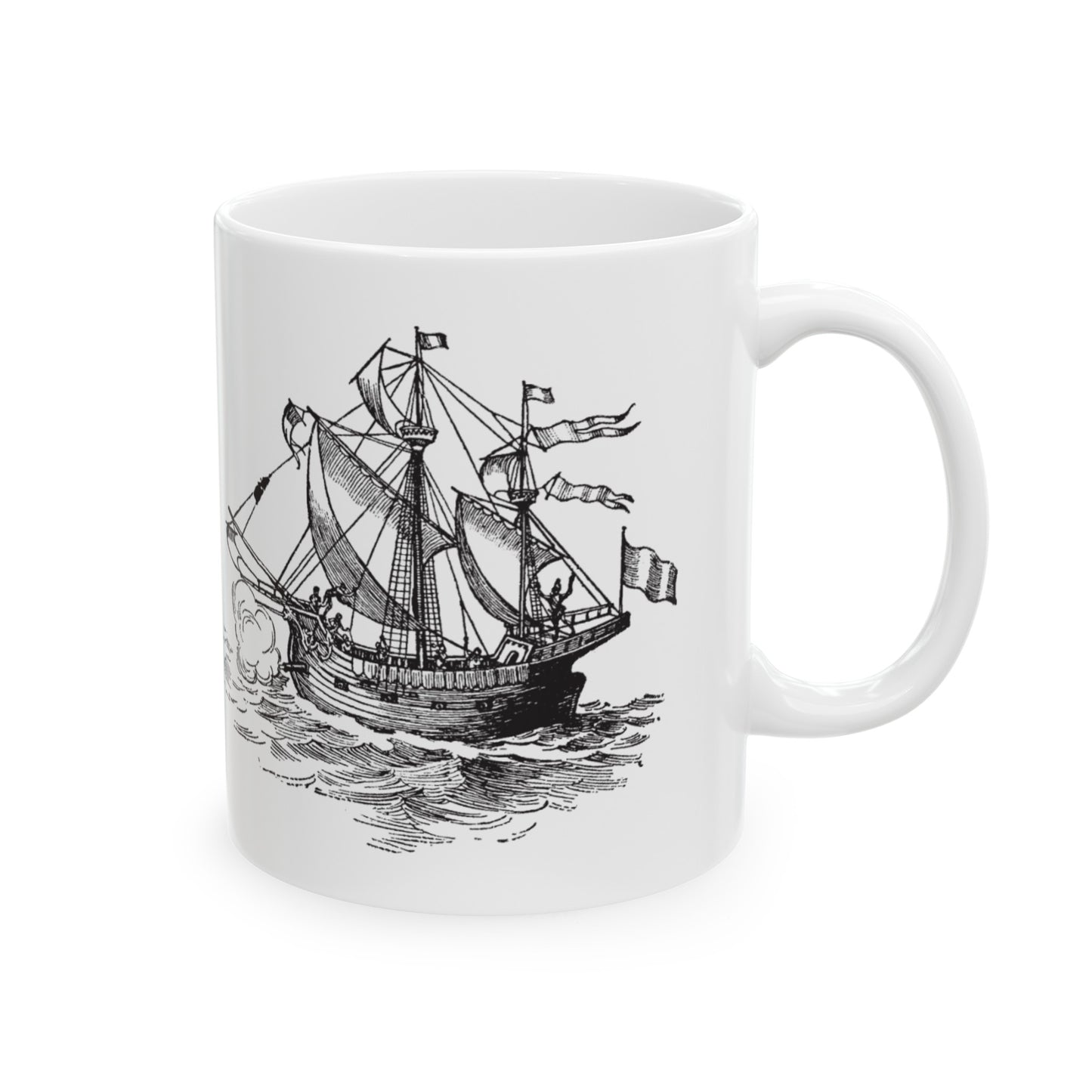 ⚓ "Intricate Ship Sketch" Ceramic Mug 11 oz - Nautical Design