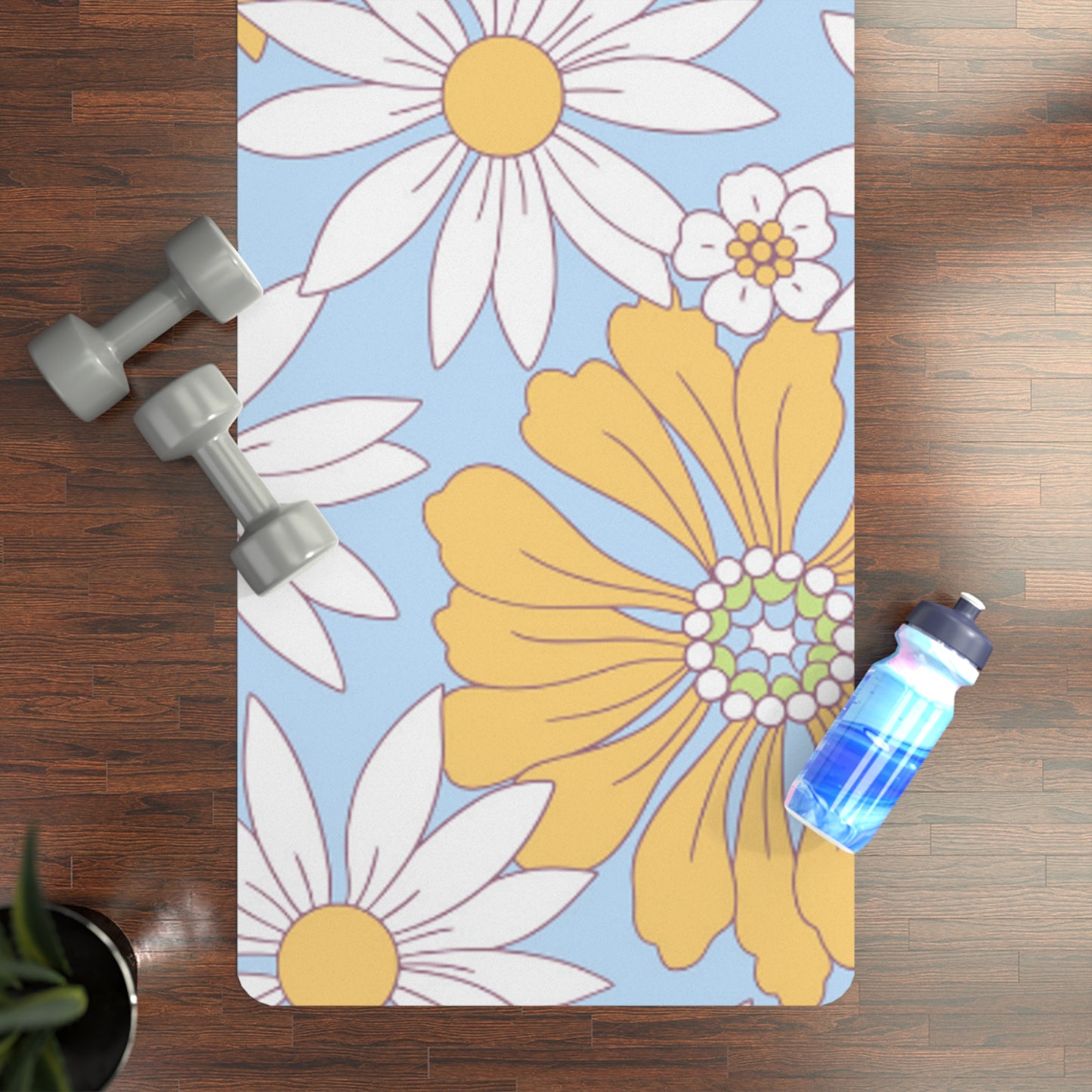 Retro Daisy Delight Rubber Yoga Mat