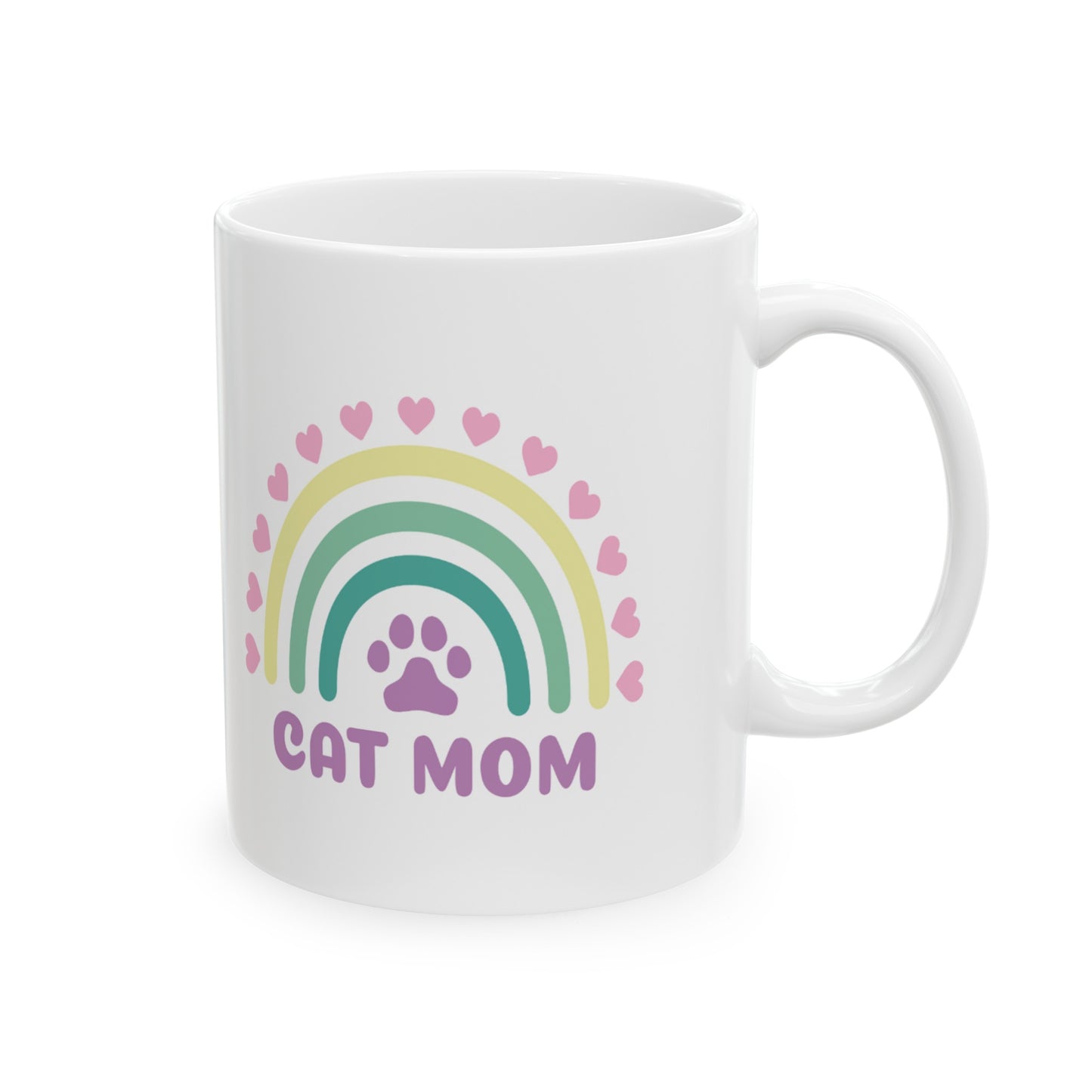 Colorful 'Cat Mom' Ceramic Mug - 11oz