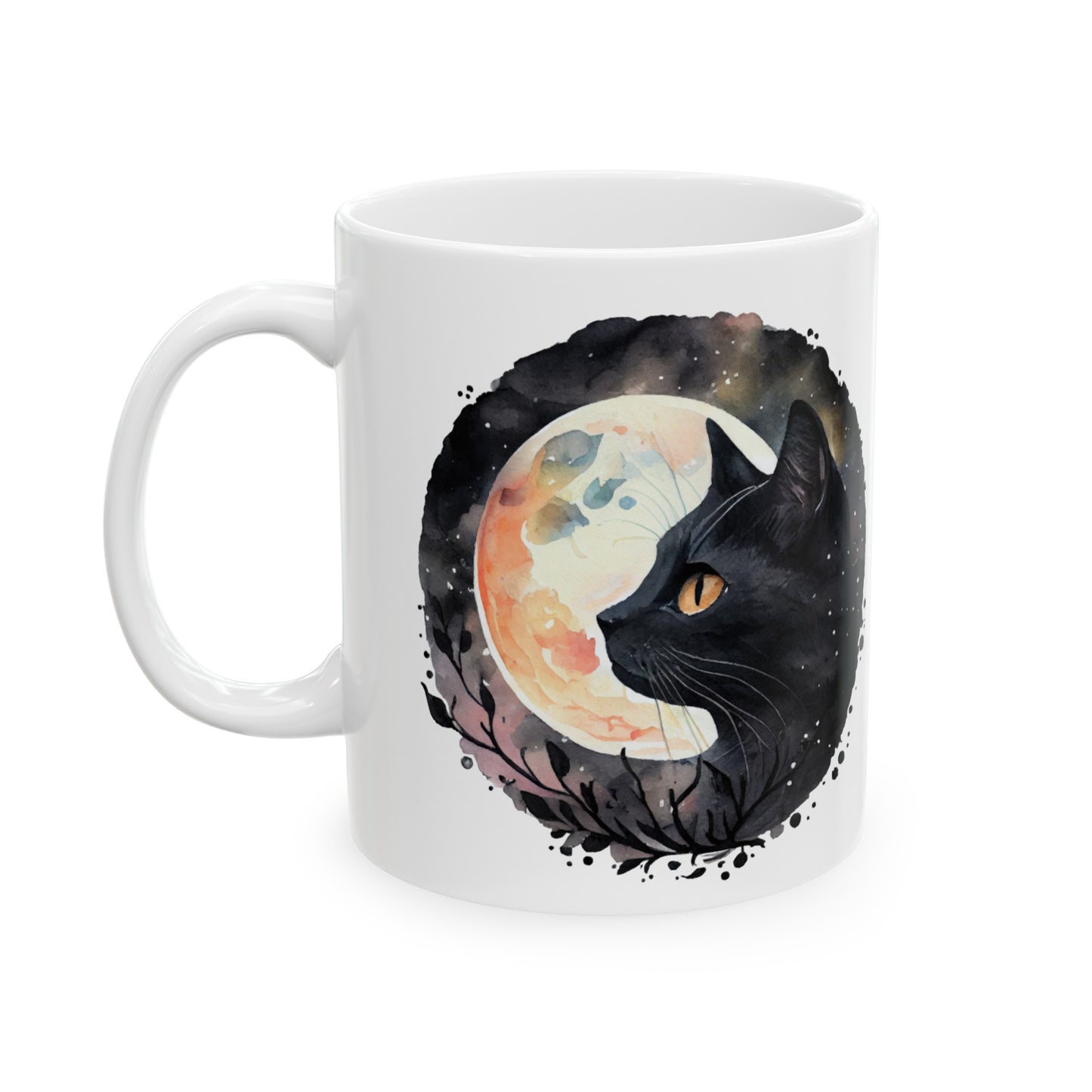 🐈‍⬛ "Celestial Black Cat Moonlight" Ceramic Mug 11 oz - Coffee Cup Gift