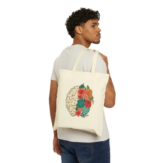 Floral Brain Colorful Canvas Tote Bag - 100% Cotton