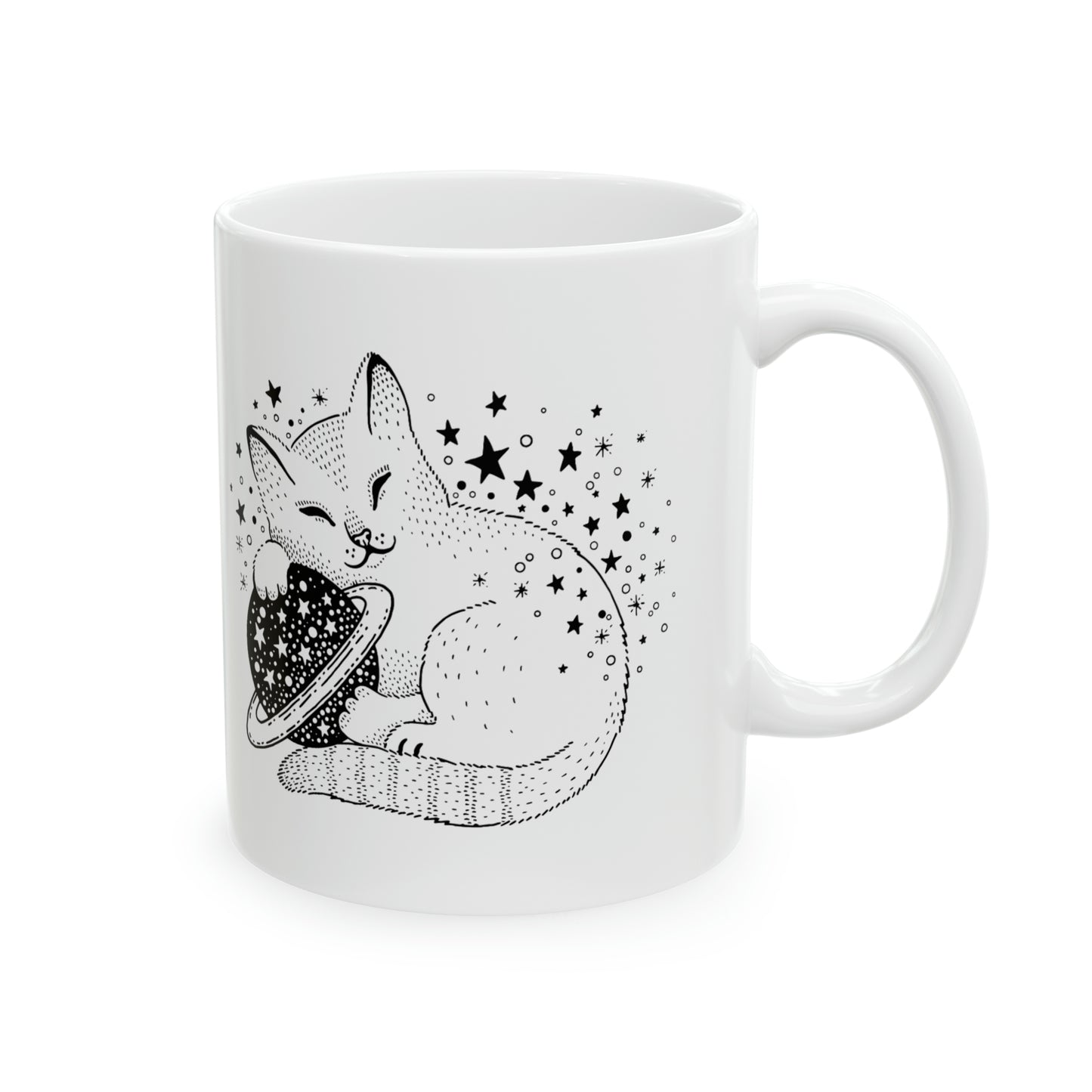 Cat Loves Planet Ceramic Mug, 11oz - Minimalist Design