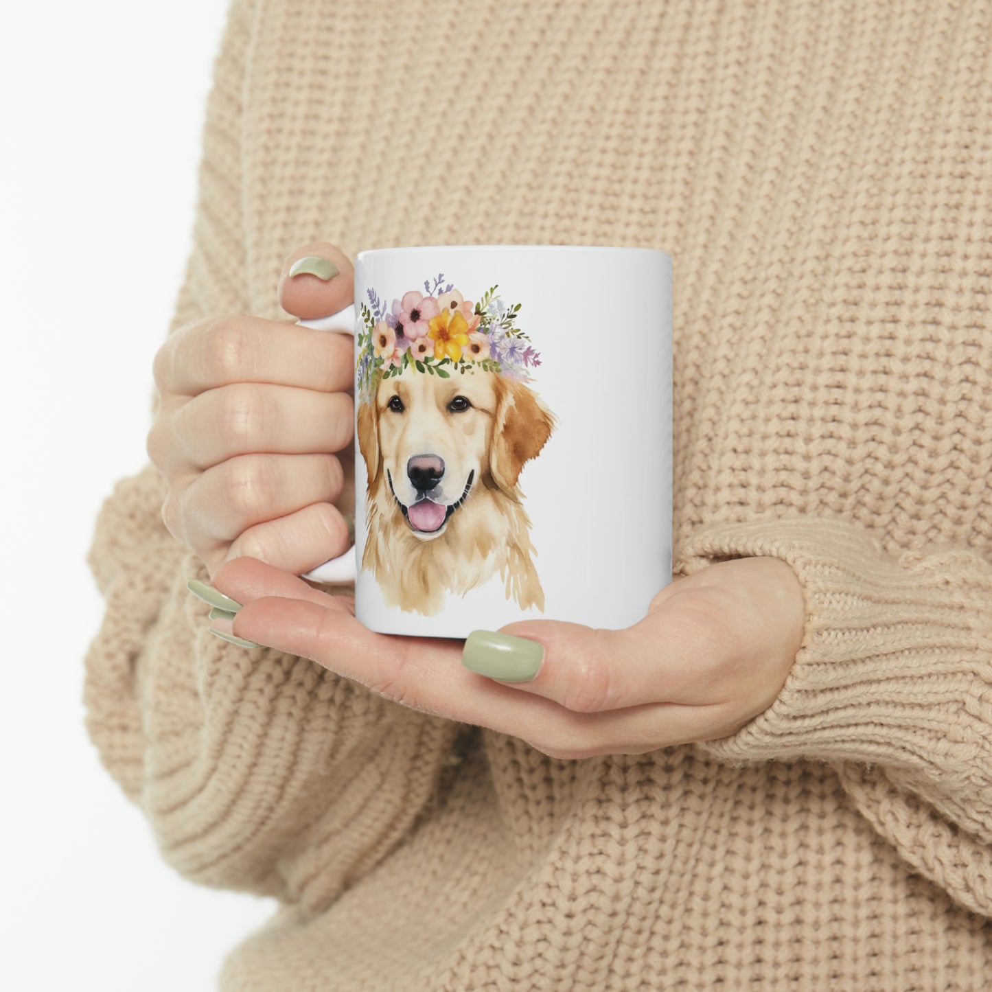 🌸 Golden Retriever Flower Crown Ceramic Mug 11oz - BPA Free