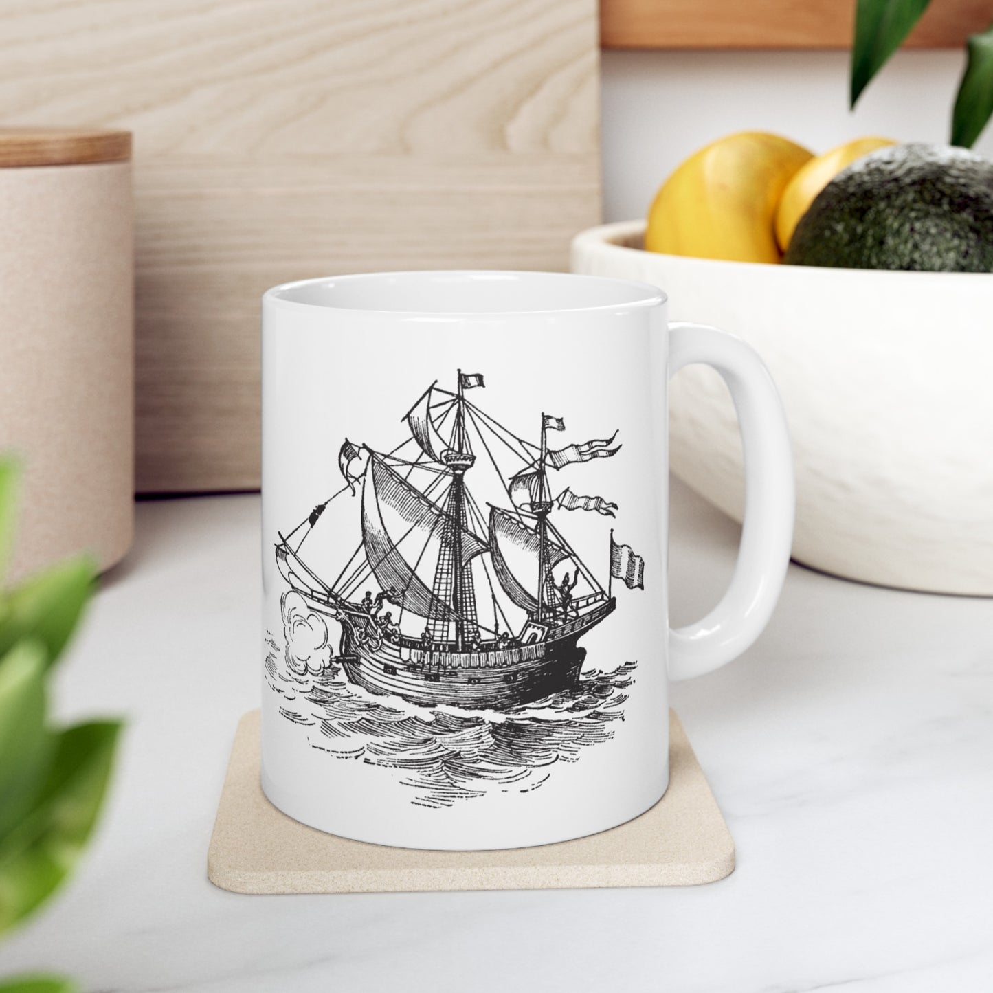 ⚓ "Intricate Ship Sketch" Ceramic Mug 11 oz - Nautical Design