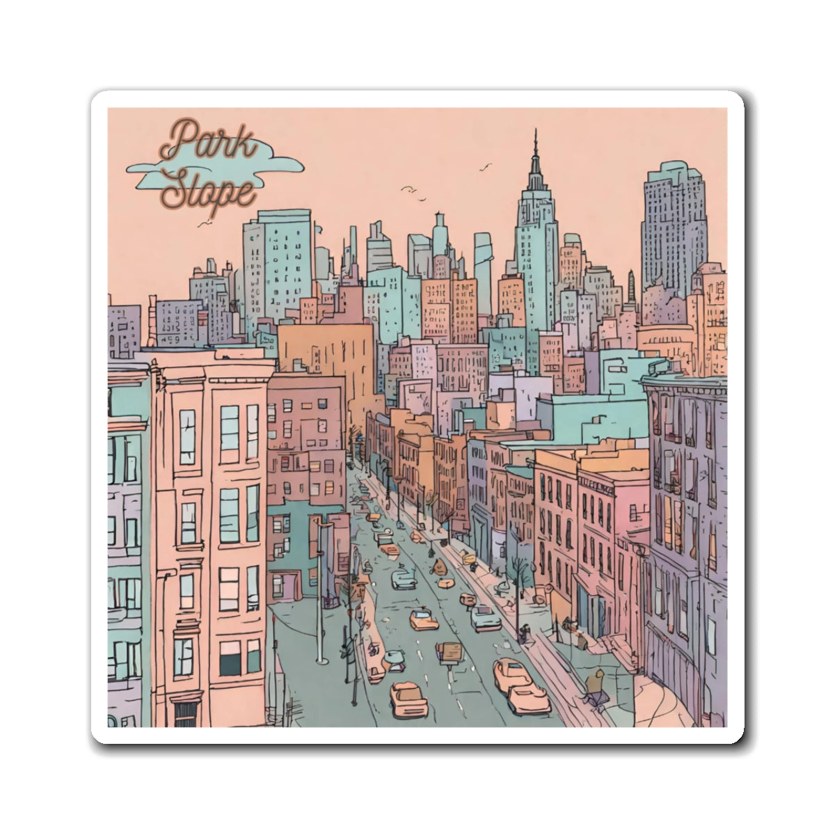 "Park Slope, Brooklyn" Magnets - Urban City Design 3" × 3"