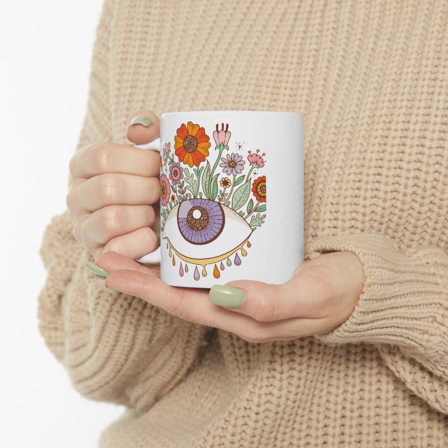 "Third Eye Blooms" Ceramic Mug 11 oz - Colorful Eye with Flowers