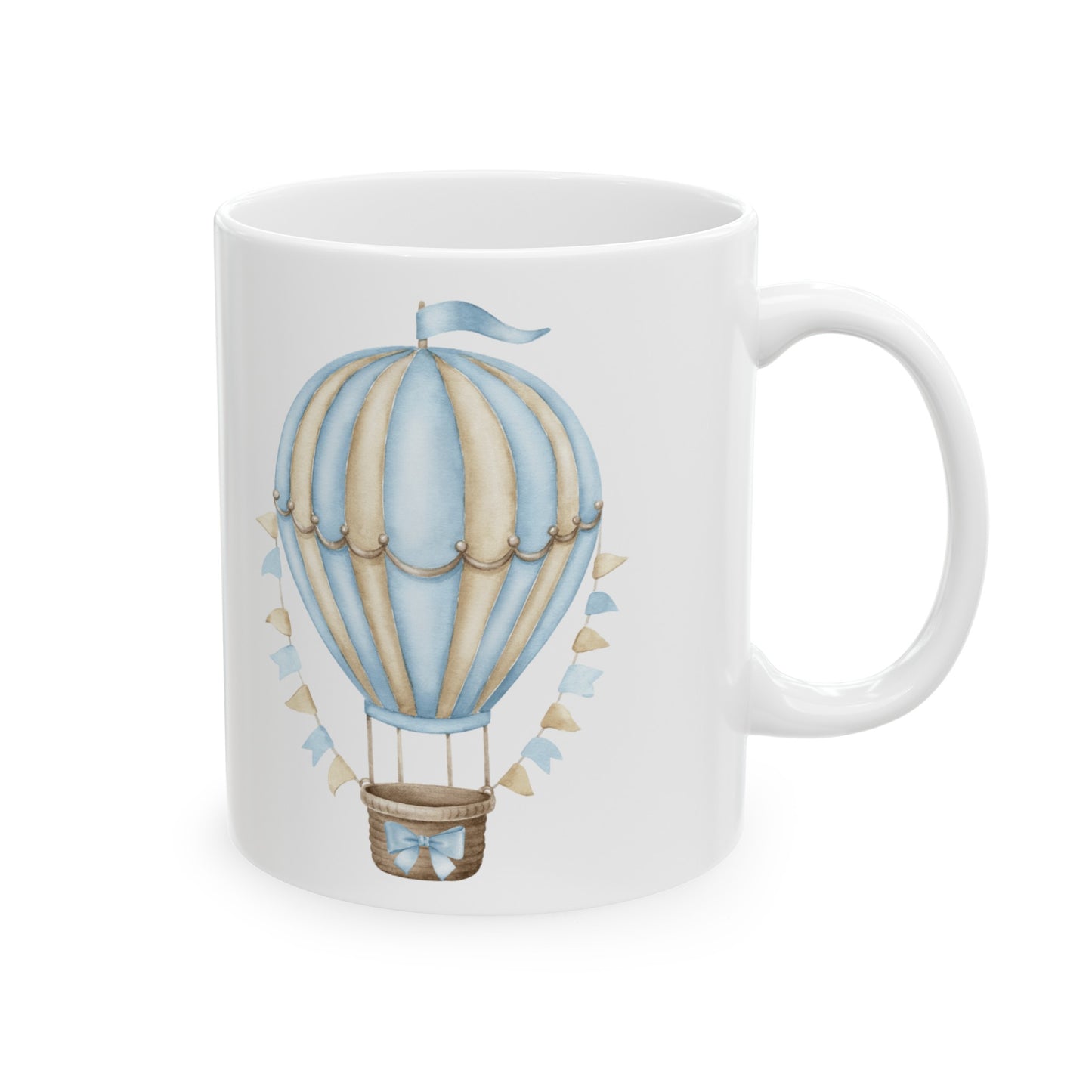 Coquette Blue and Gold Hot Air Balloon Ceramic Mug, 11oz