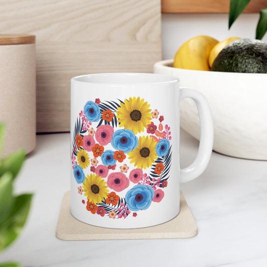 Colorful Spring Flowers Ceramic Mug 11oz | BPA-Free, Microwave Safe