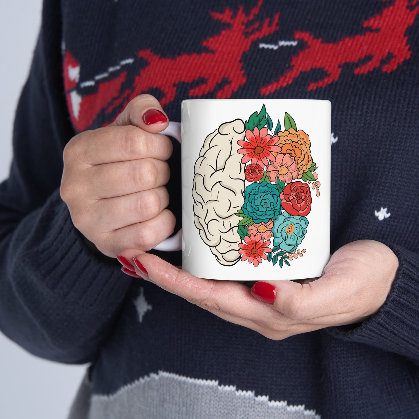 🌸 "Floral Brain" Ceramic Mug 11 oz - Colorful Flower Brain Coffee Mug Gift