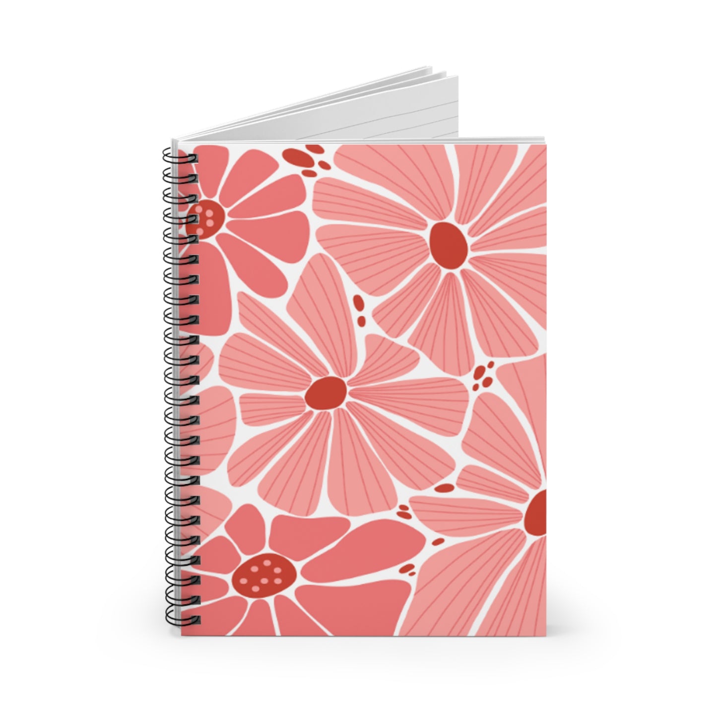 🌸 Retro Pink/Coral Flower Spiral Notebook-Ruled Line | 6" x 8" | 118 Pages