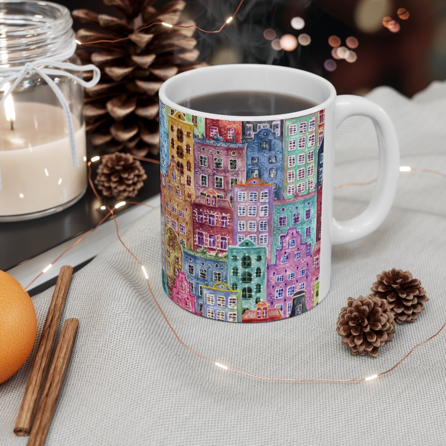 🏙️ Painted Buildings Ceramic Mug 11oz