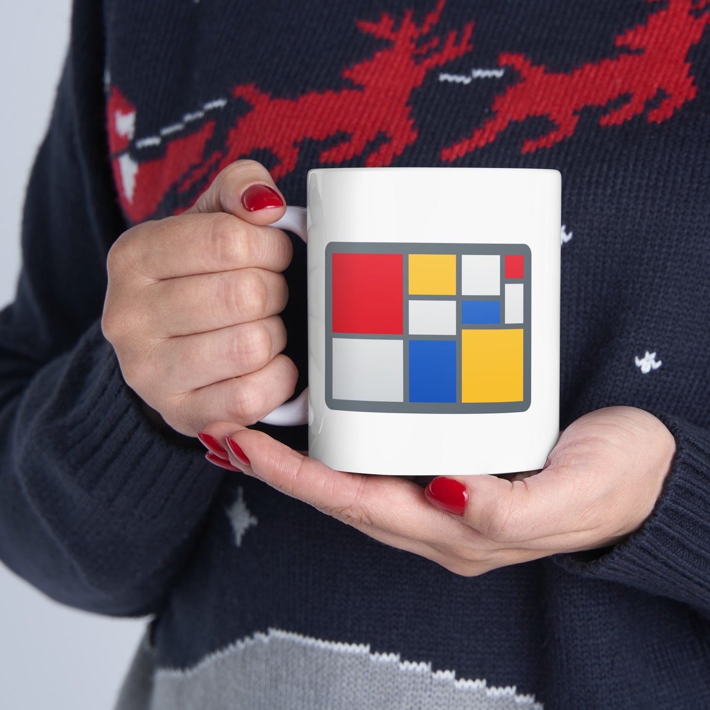 Colorful Modern Art Abstract Ceramic Mug 11oz - Red, Blue, White, Yellow Design