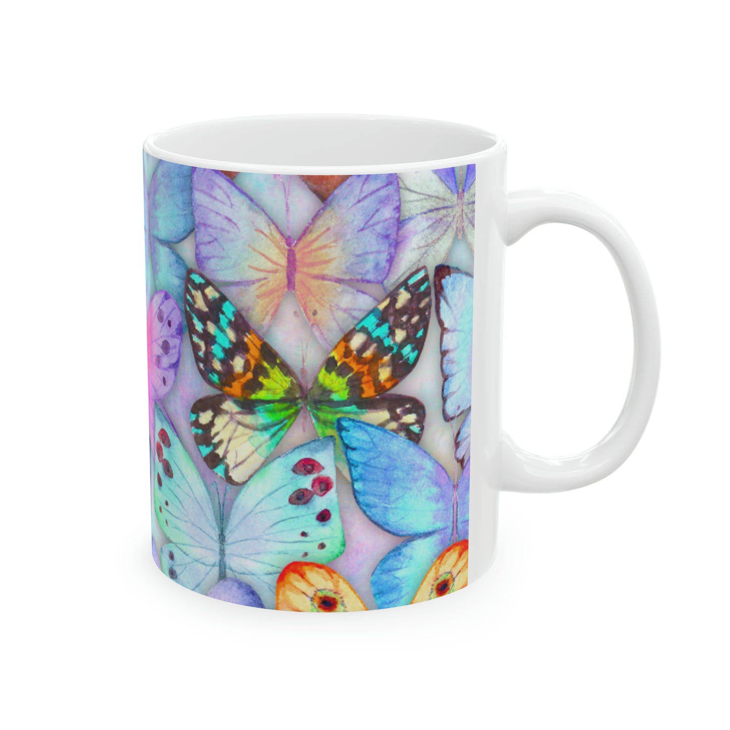 Dreamy Butterfly Watercolor like Ceramic Mug 11 oz - Colorful Butterflies Design