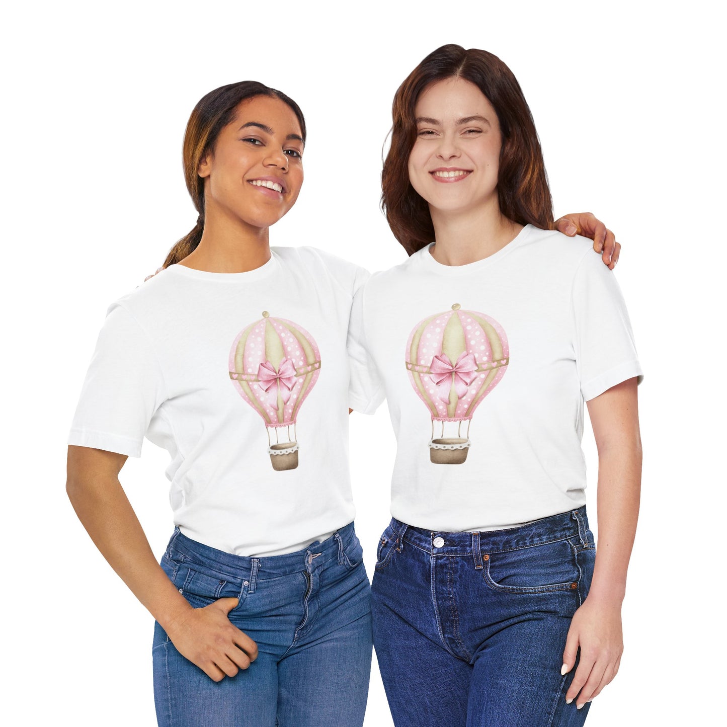 Coquette Pink and Gold Hot Air Balloon Unisex Jersey Short Sleeve Tee