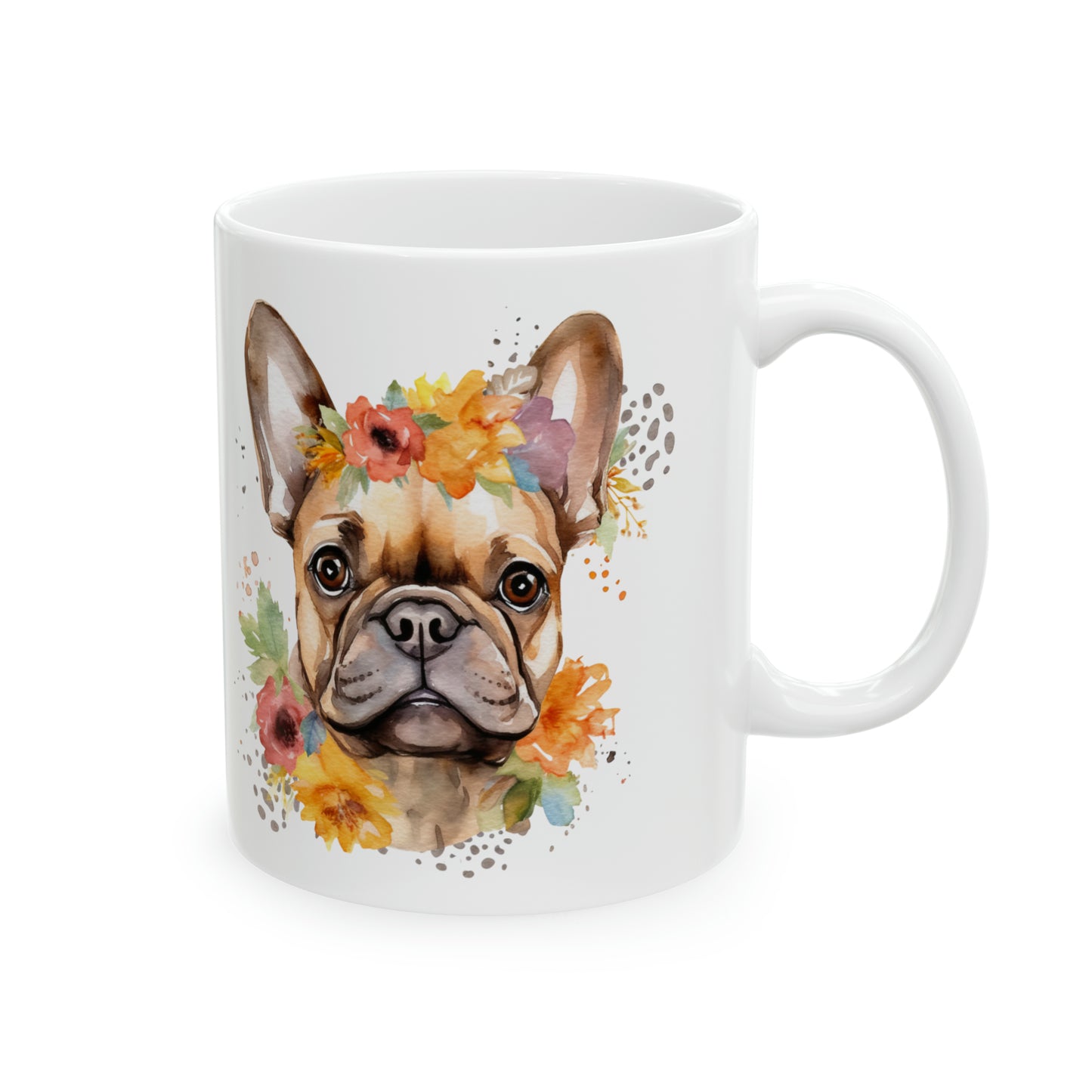 Frenchie Flower Power Ceramic Mug 11 oz - Cute Frenchie Gift for Dog Lovers