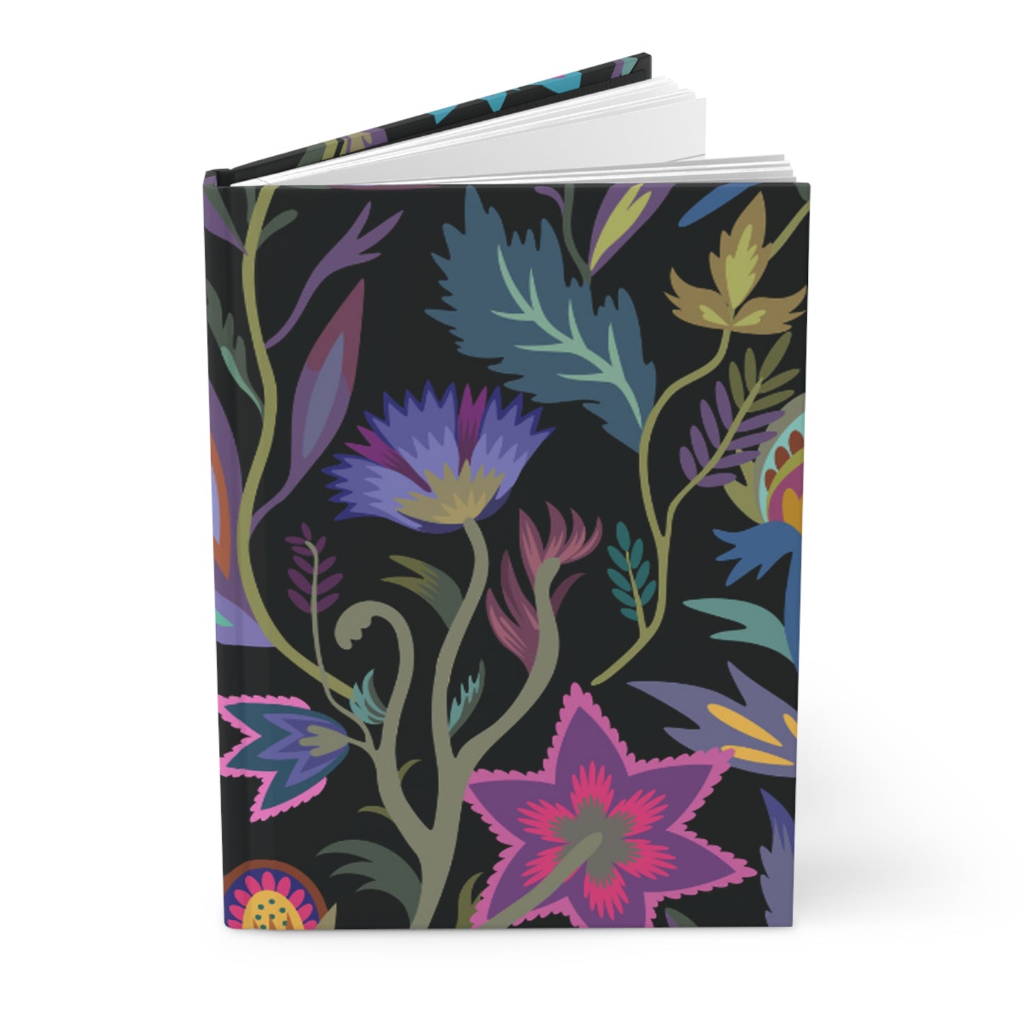 Bright Floral Black Hardcover Journal Matte