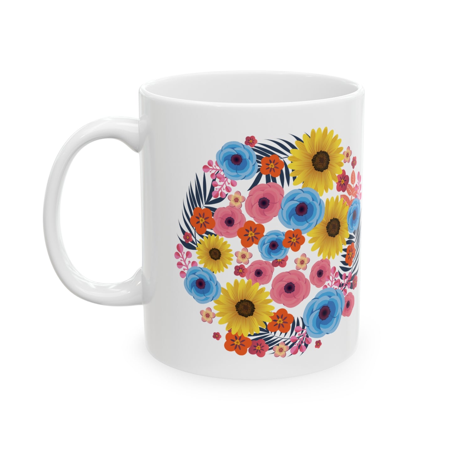 Colorful Spring Flowers Ceramic Mug 11oz | BPA-Free, Microwave Safe