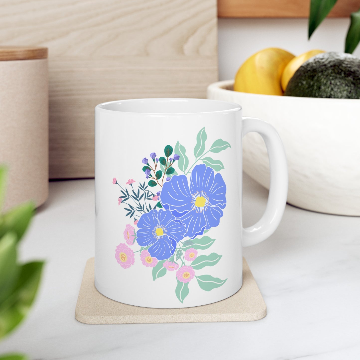 Pastel Spring Flowers Ceramic Mug, 11oz