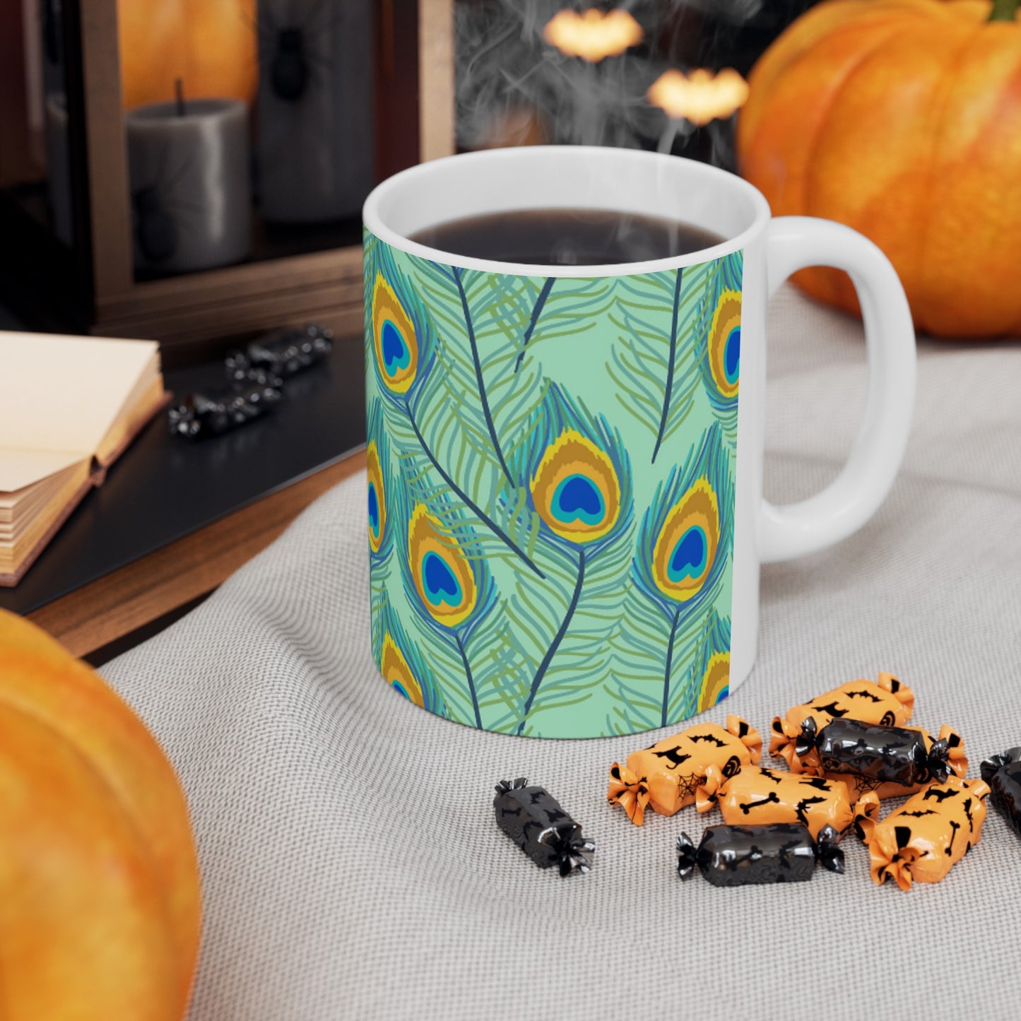 🦚 Peacock Feathers Ceramic Mug 11oz