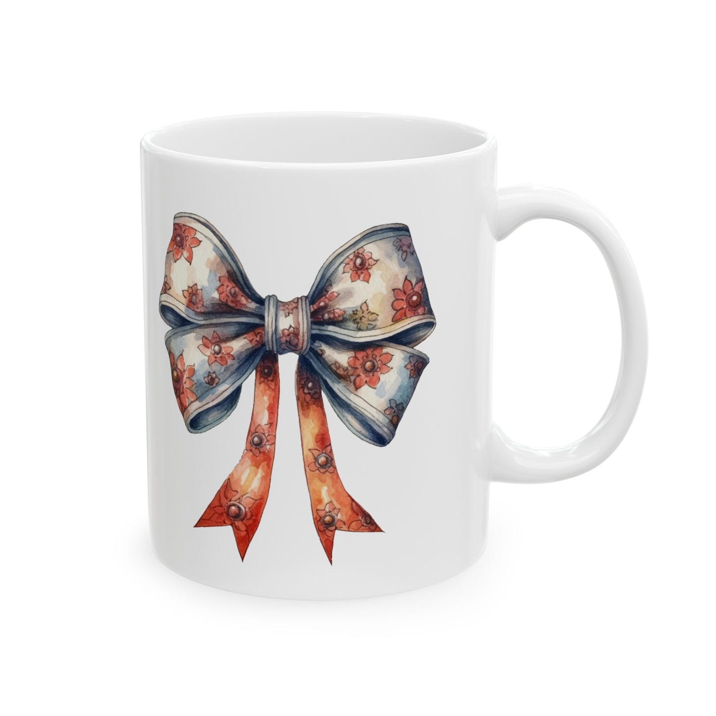 Coquette Orange and Blue Bow Ceramic Mug 11oz