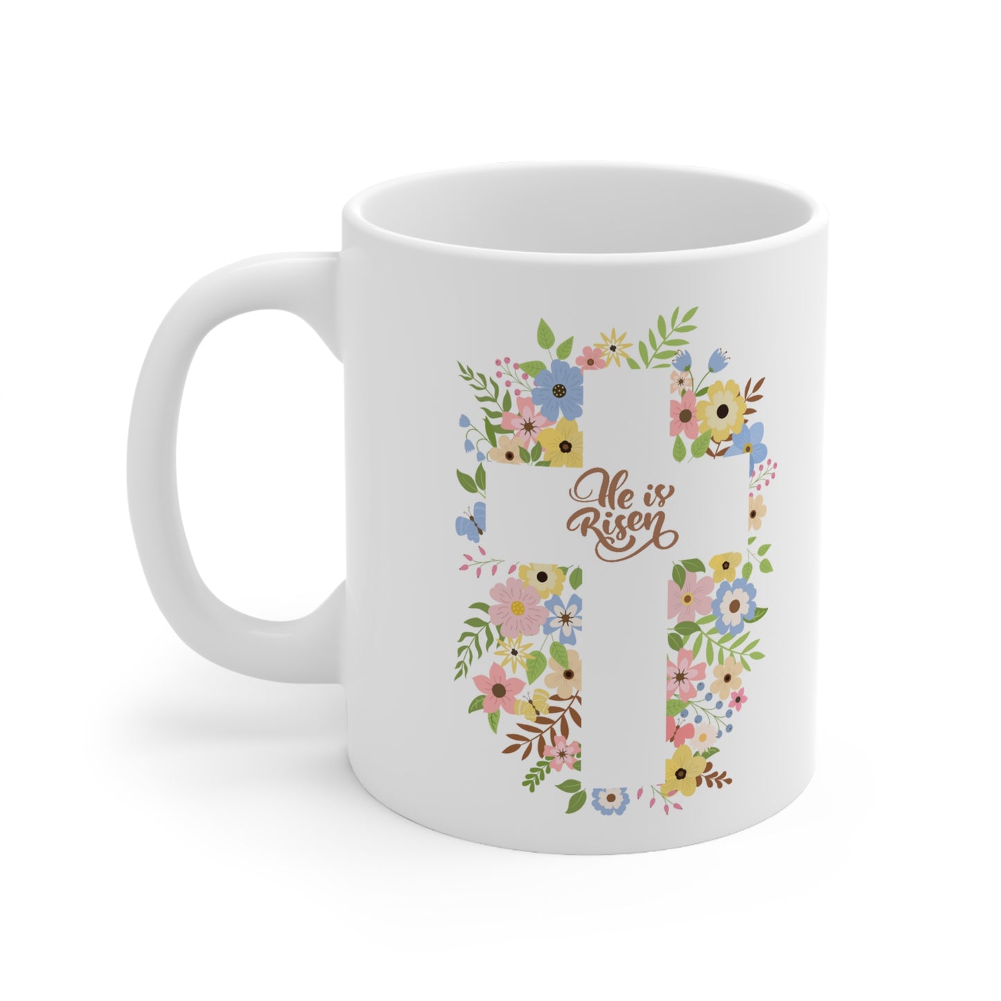 ✝️ He is Risen Easter Floral Christian Ceramic Mug 11oz