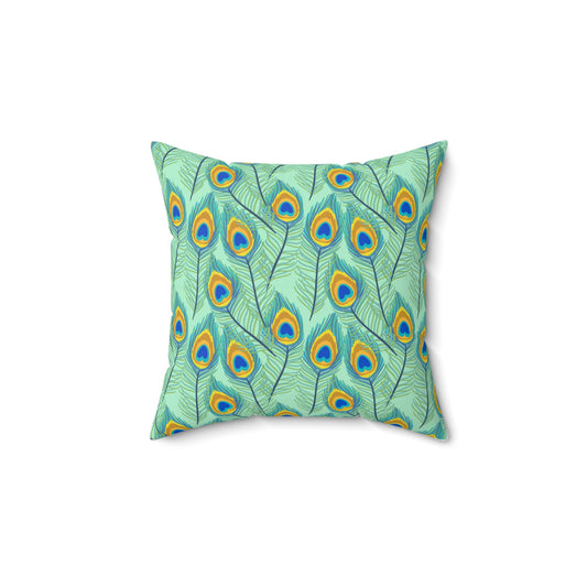 🦚 Bright Peacock Feathers Square Accent Pillow 14"x14"