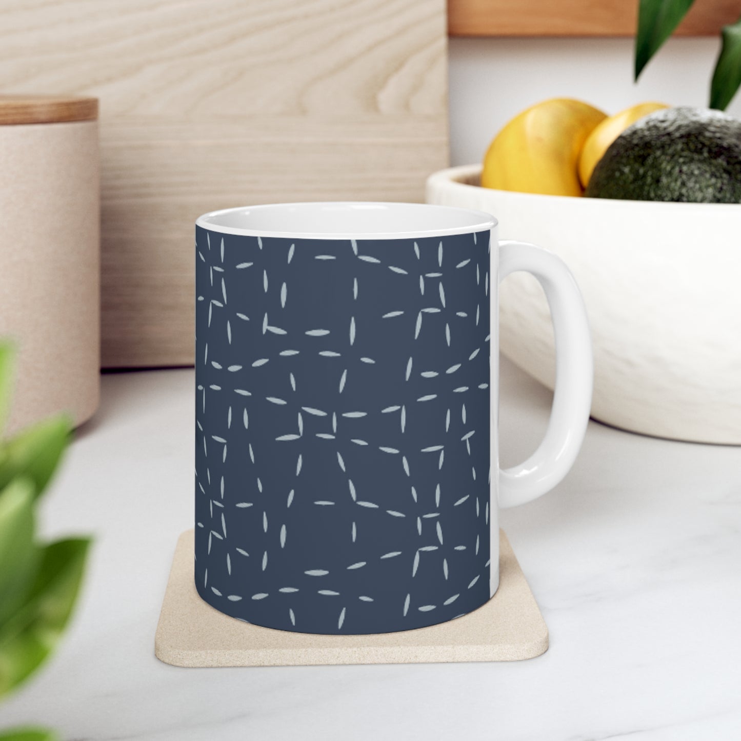 Navy Blue Abstract Lines Ceramic Mug 11oz | BPA-Free