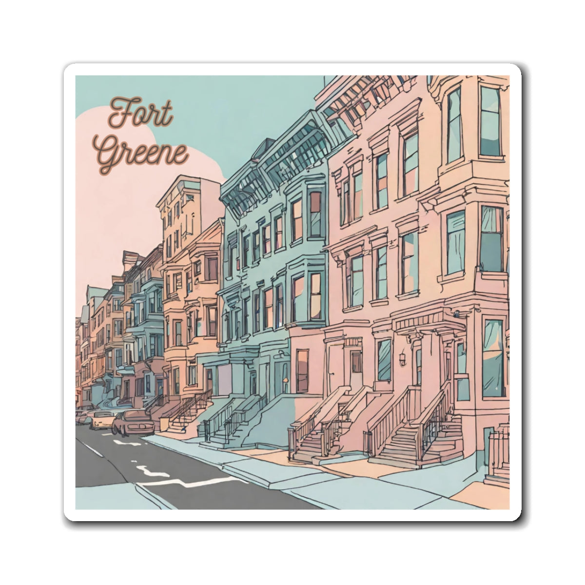 Colorful Sketch of Fort Greene, Brooklyn Magnet 3” x 3” | Strong & Fast Holding