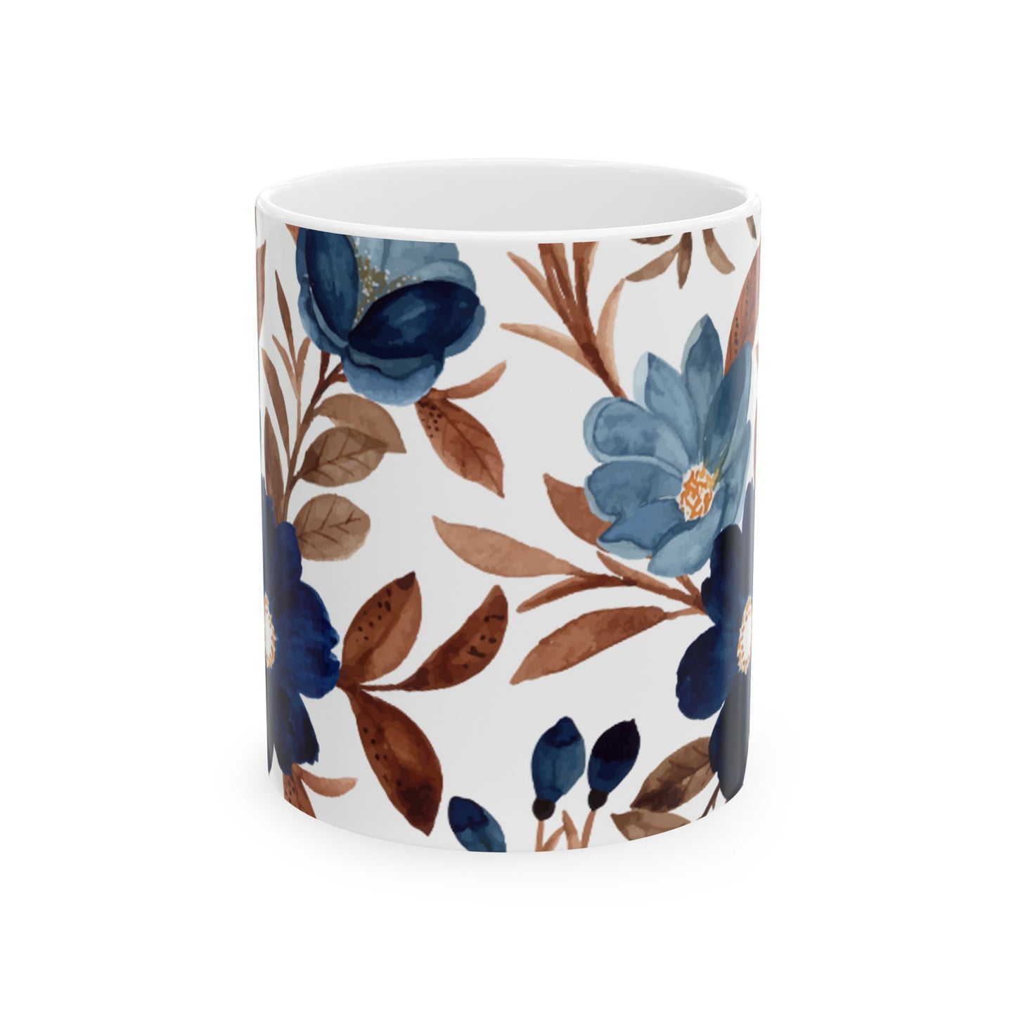 🟦 Elegant Watercolor Floral Ceramic Mug - 11oz