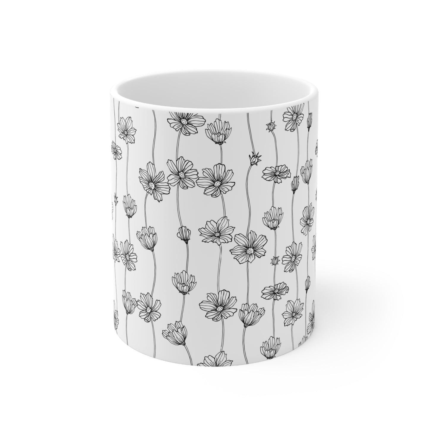 Black and White Blossoms Ceramic Mug 11oz