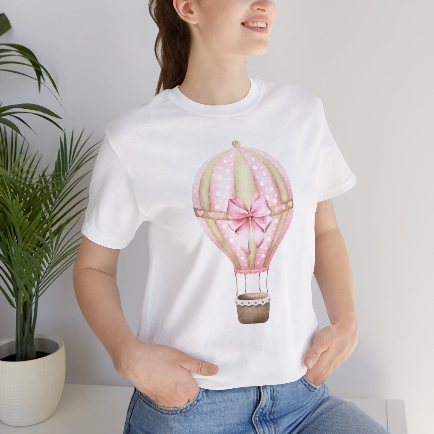 Coquette Pink and Gold Hot Air Balloon Unisex Jersey Short Sleeve Tee