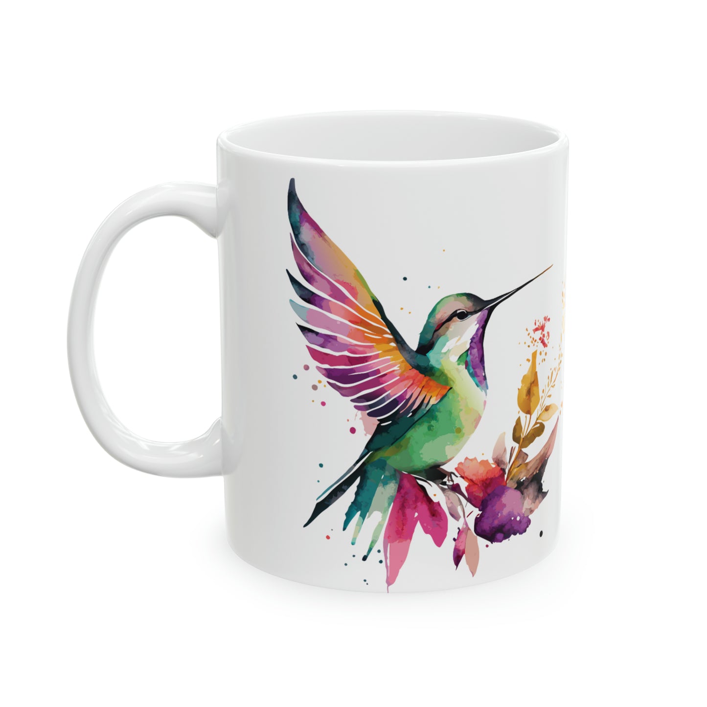 Colorful Hummingbird and Flower Ceramic Mug 11 oz - Perfect for Nature Lovers